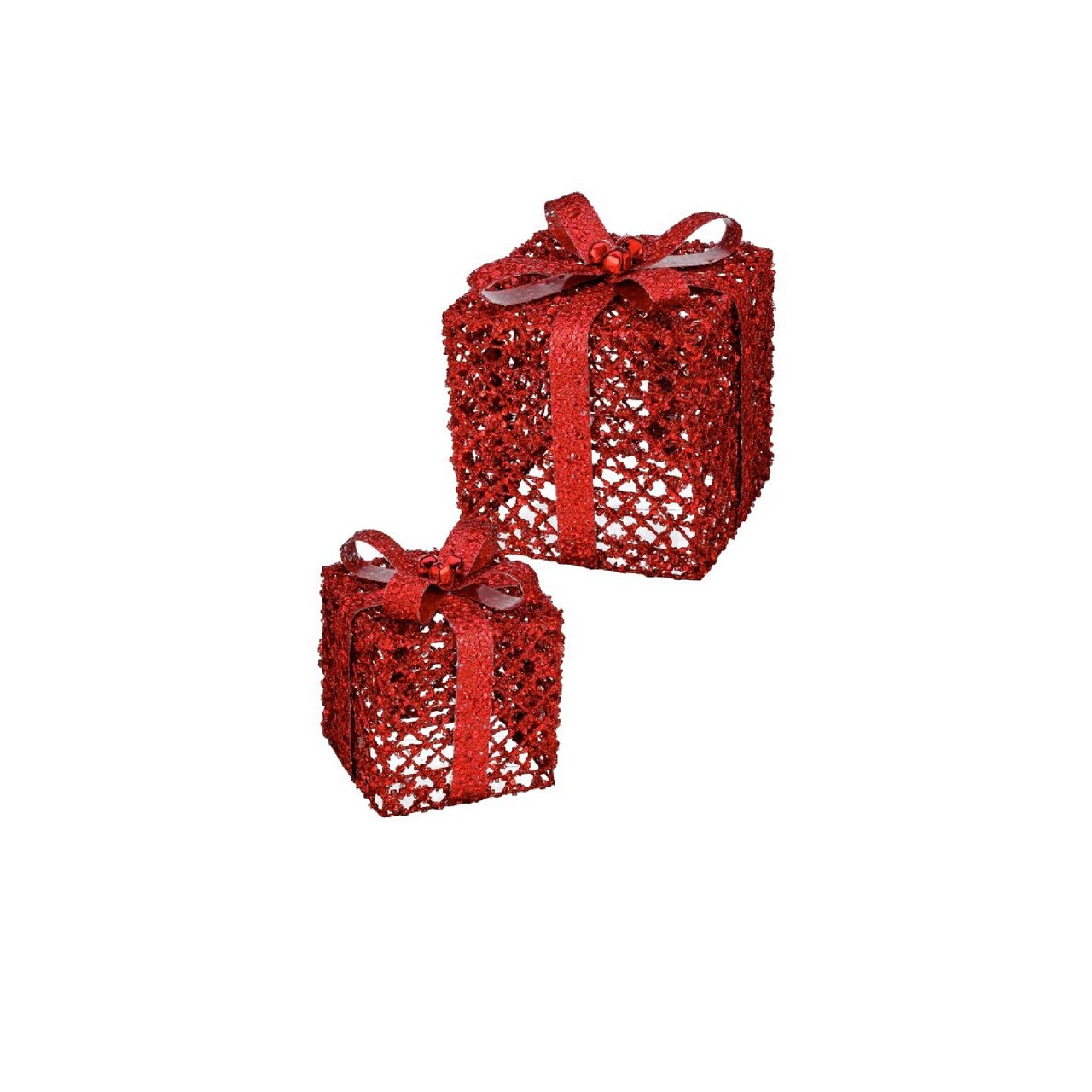Contemporary Home Living Set of 2 Glittering Red Metal Gift Boxes Christmas Decoration 8"